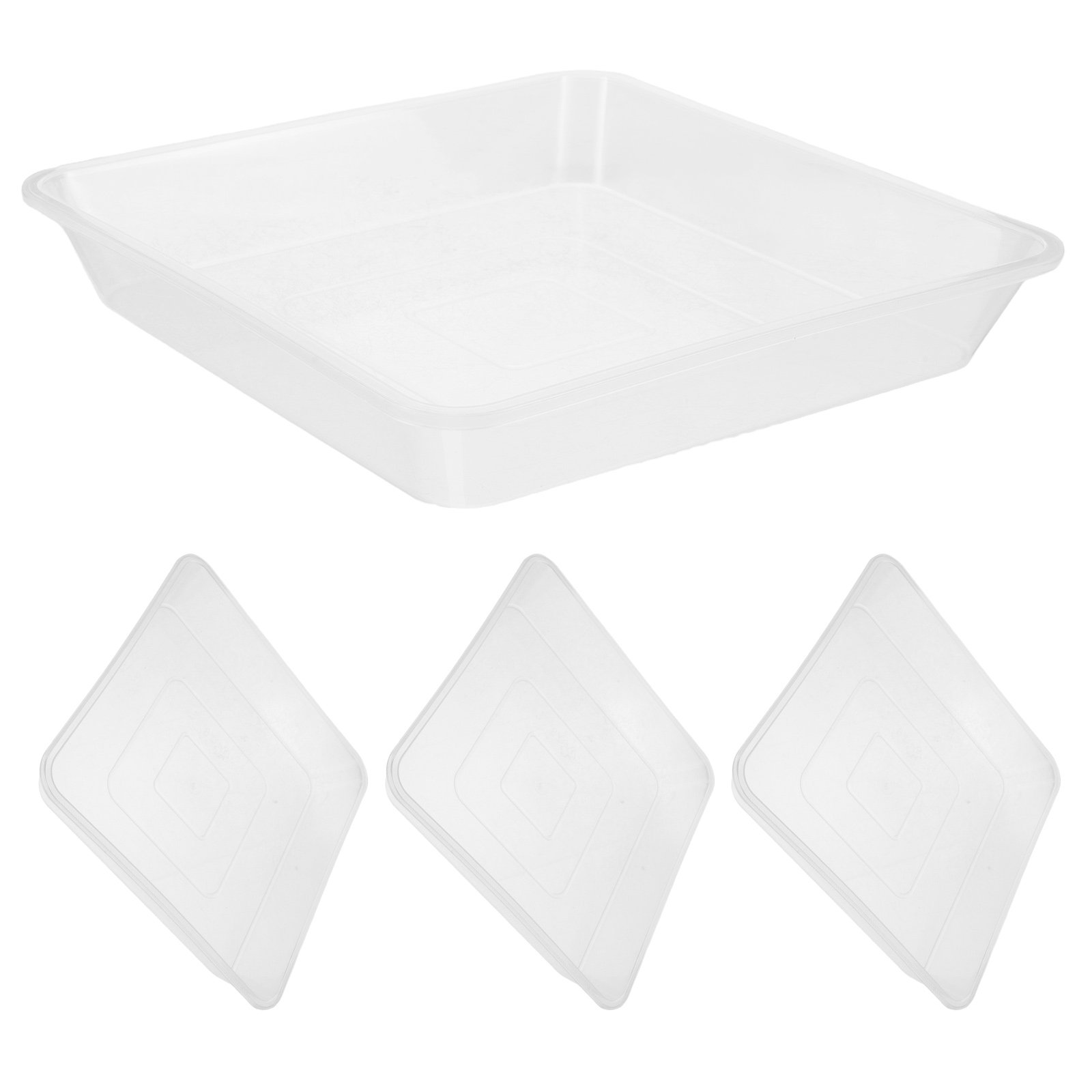Drip Tray Saucer - 4-delige vierkante transparante plantenschotel, verdikte plastic