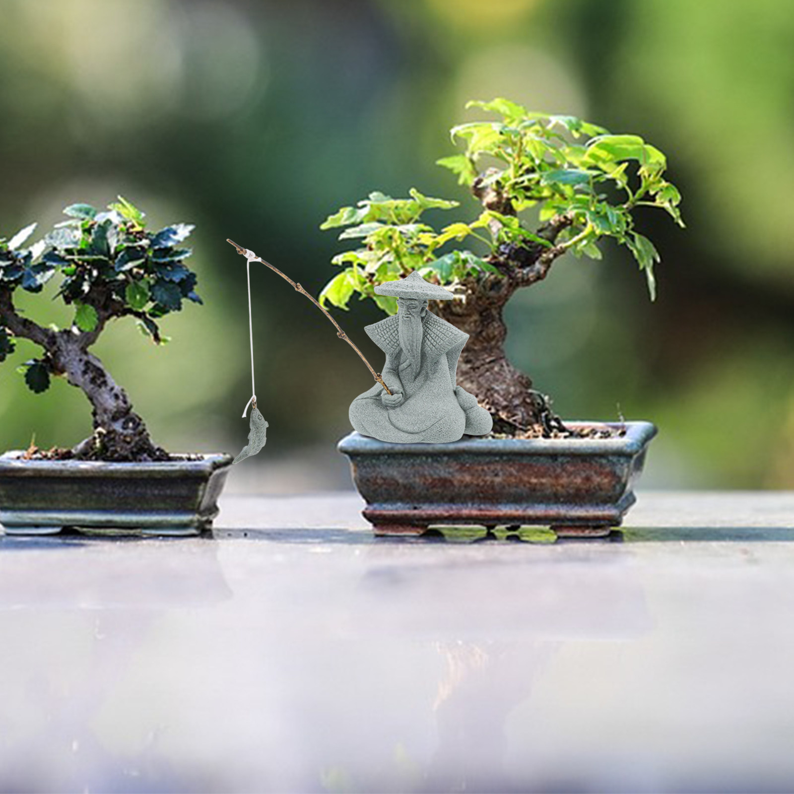 Bonsai Garden Indoor - Klein harsvisserbeeldje Japanse tuindecoratie viskom aquarium
